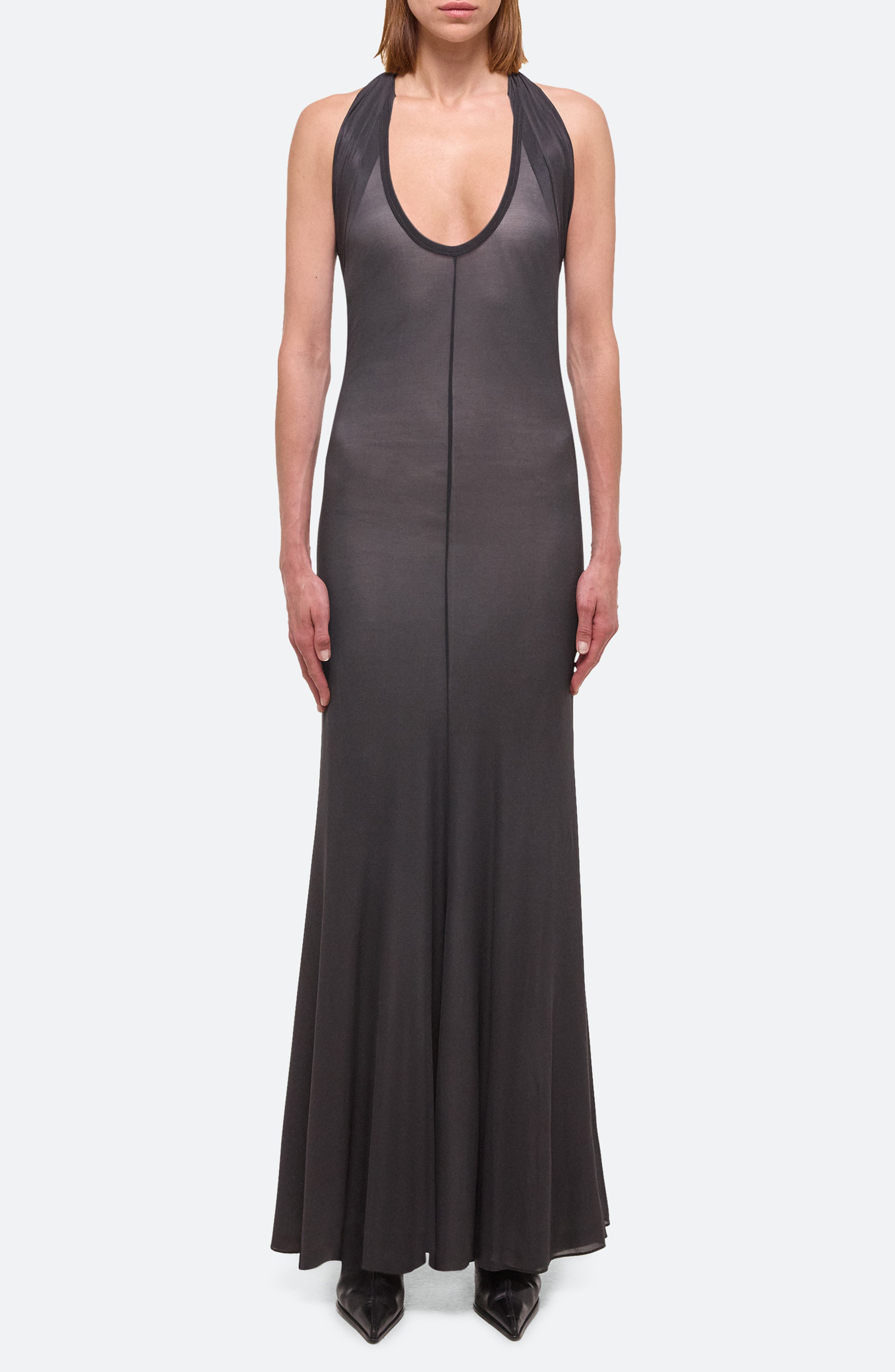 Helmut Lang Dancer Plunge Neck Halter Maxi Dress