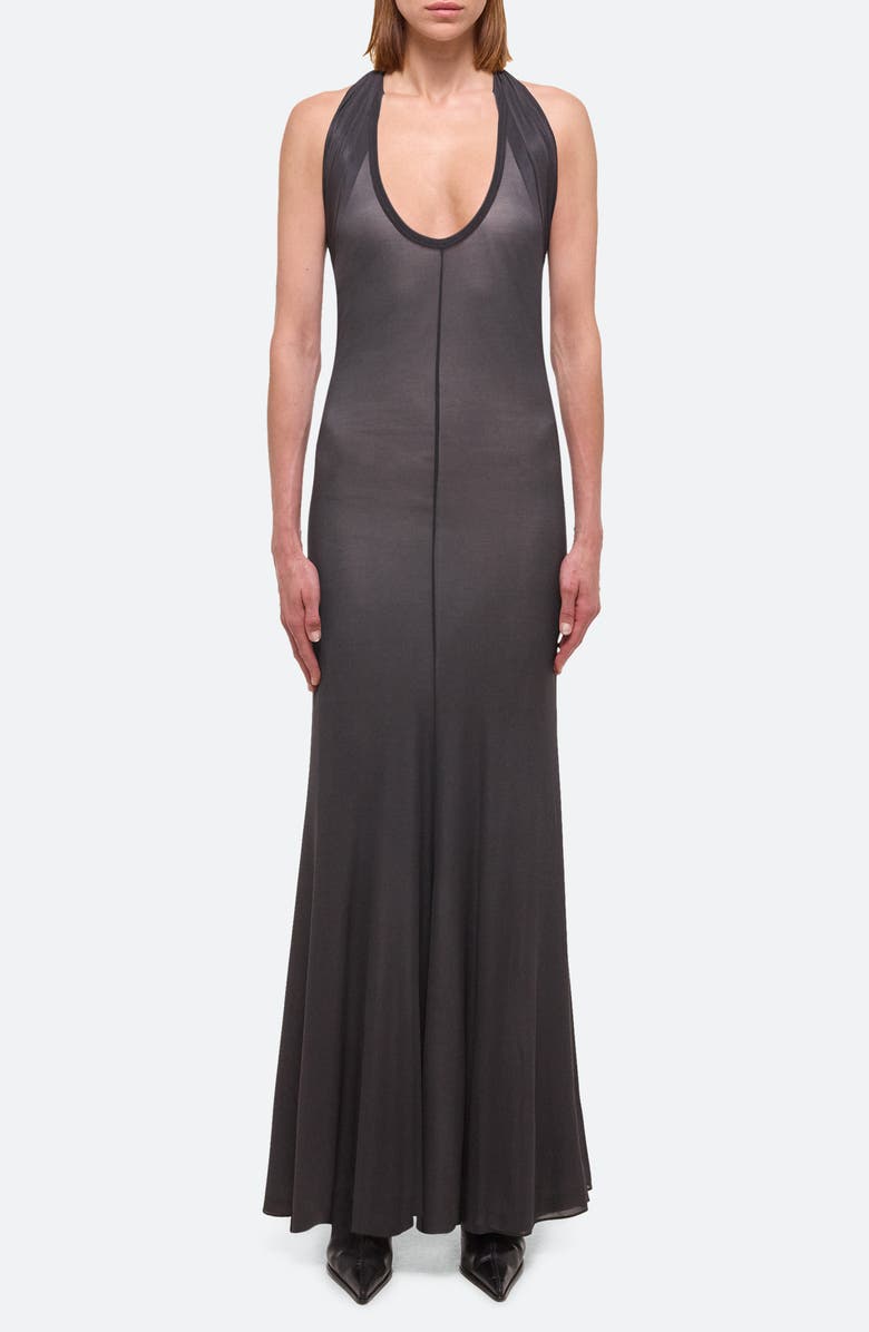 Helmut Lang Dancer Plunge Neck Halter Maxi Dress, Main, color, Black Sand - 22N