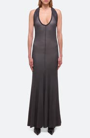 Helmut Lang Dancer Plunge Neck Halter Maxi Dress
