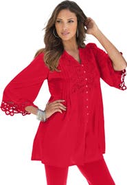 Roaman's Plus Size Juliet Lace Trim Button Down Shirt