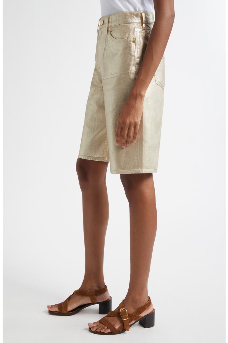 Metallic Bermuda Denim Shorts, Alternate, color, GOLD