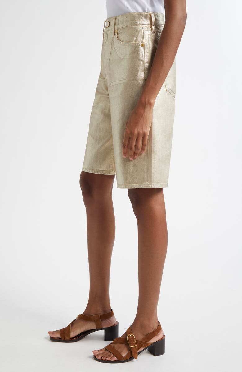 Veronica Beard Metallic Bermuda Denim Shorts, Alternate, color, Gold
