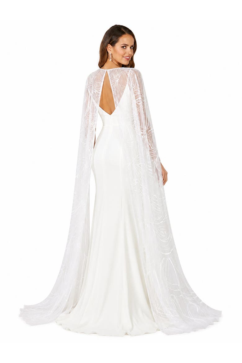Beaded Faux-Wrap V-Neck Bridal Gown, Alternate, color, Ivory