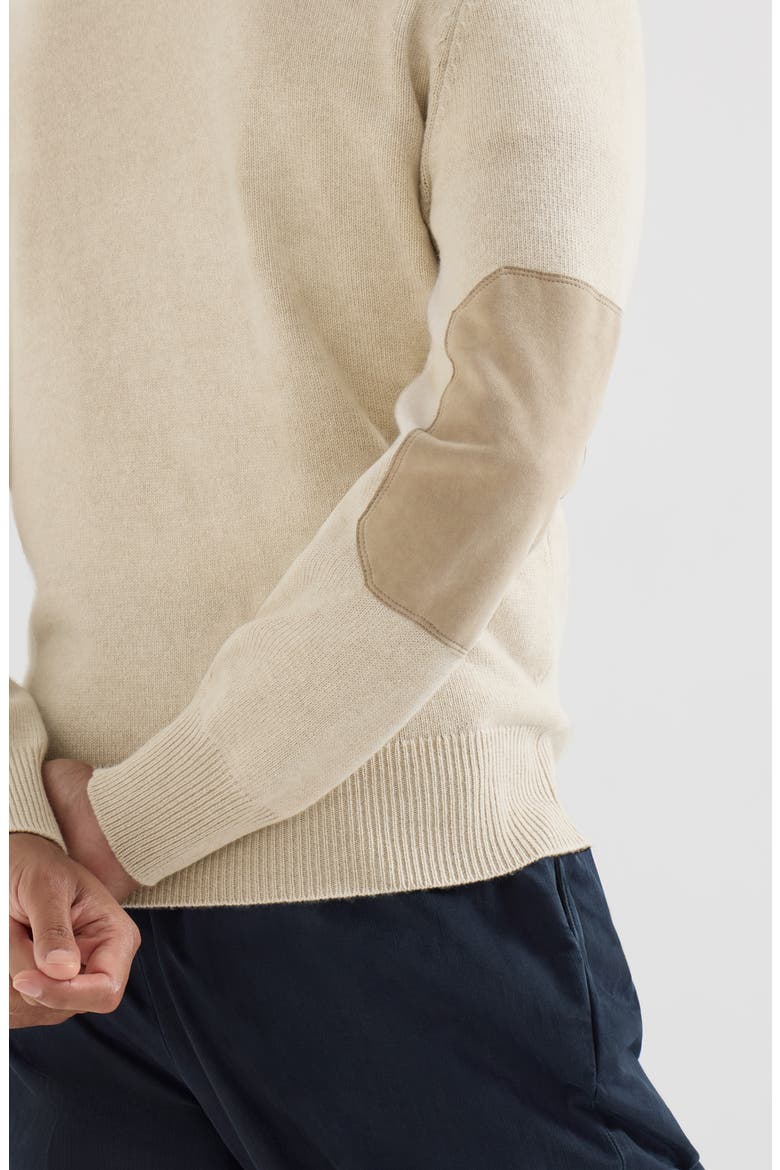 Cashmere knit polo with suede collar, Alternate, color, Sand
