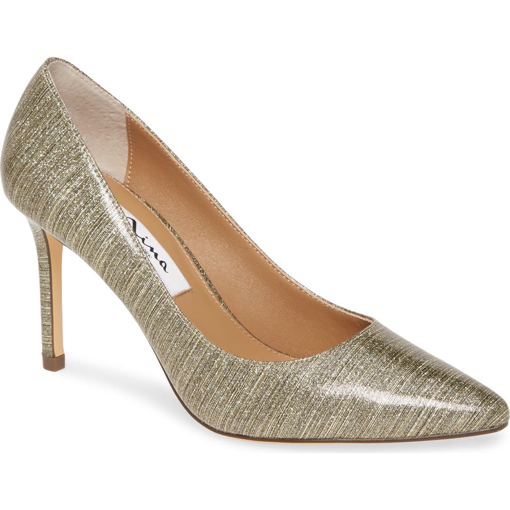 Nina 85 Pointy Toe Pump in Platino Fabric  product