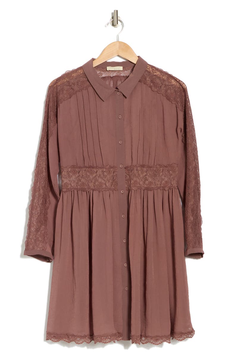 Lovestitch Lace Trim Long Sleeve Shirtdress, Alternate, color, 