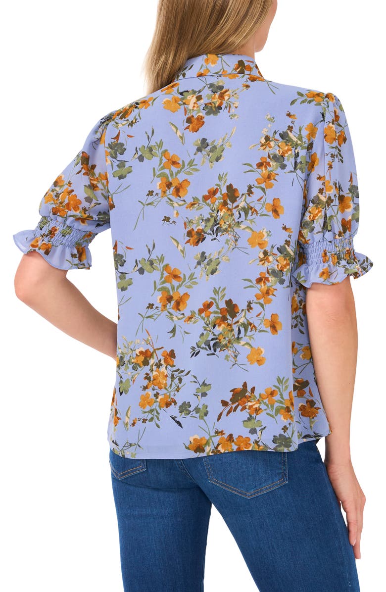 CeCe Floral Puff Sleeve Georgette Button-Up Top, Alternate, color, Blue Blossom