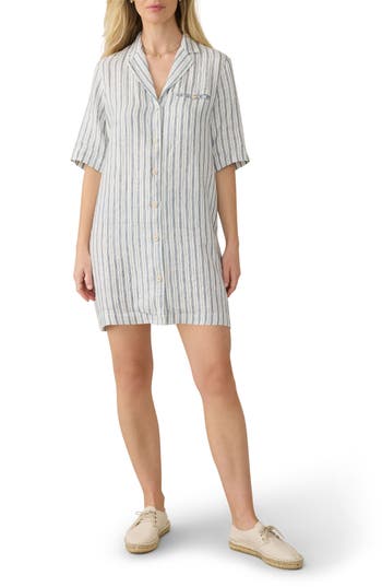 Faherty Paradise Point Stripe Linen Shirtdress In Neutral