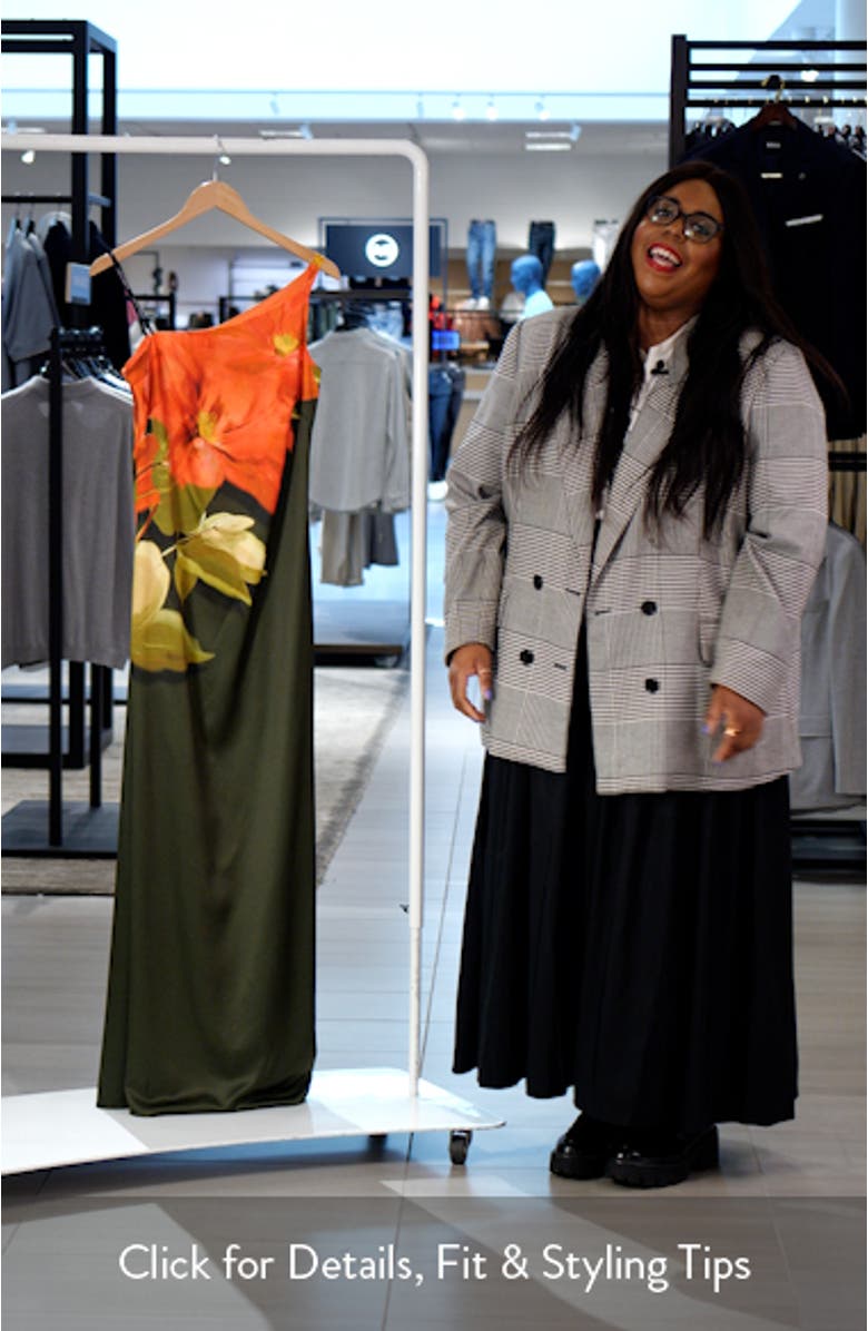 Placed Print One-Shoulder Satin Gown, sales video thumbnail