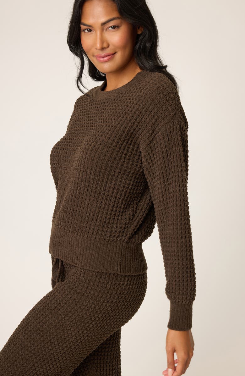 PJ Salvage Chenille Waffle Knit Lounge Sweater, Alternate, color, Chocolate