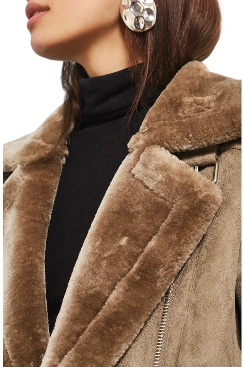 Faux Shearling Biker Jacket, Alternate, color, GREY