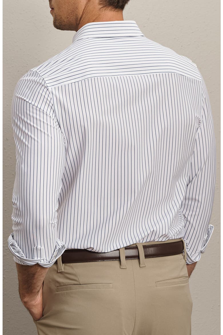 Commuter Slim Fit Performance Button-Up Shirt, Alternate, color, WHITE/ NAVY PINSTRIPE