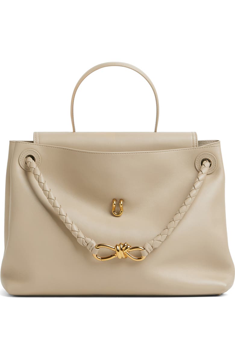 Bottega Veneta Ciao Ciao Knot Detail Leather Top Handle Bag, Alternate, color, 9614 Ecru-Muse Brass
