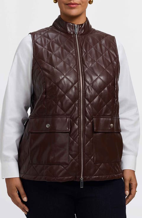 Billie Faux Leather Diamond Quilted Vest (Plus)