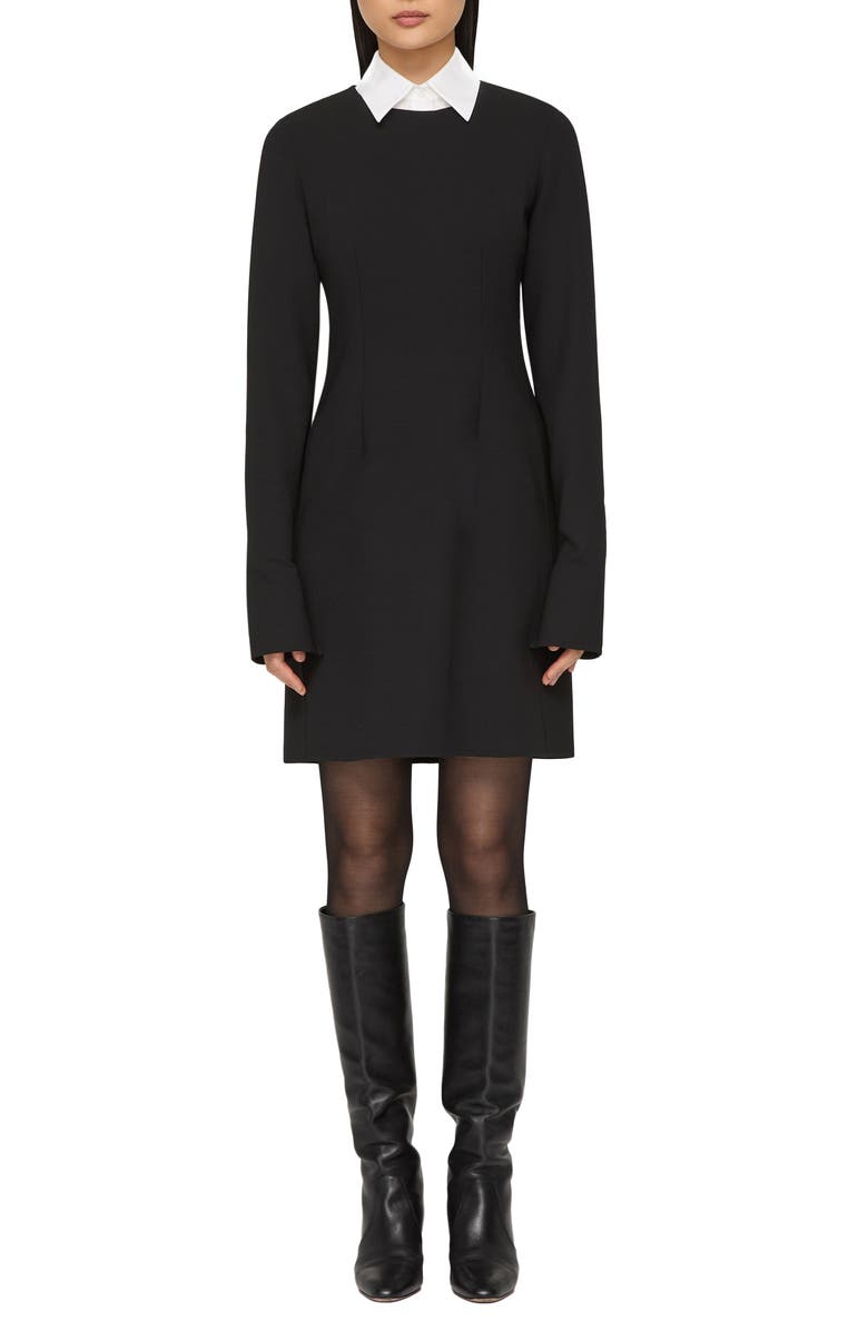 Lafayette 148 New York Long Sleeve Stretch Wool Sheath Dress, Main, color, Black