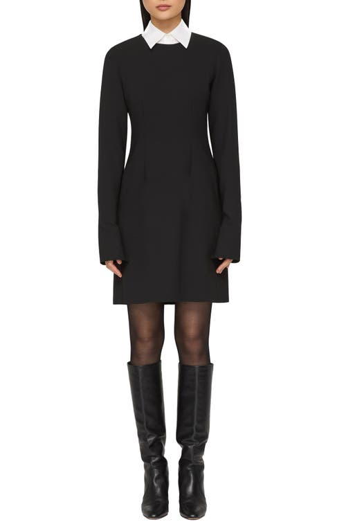 Lafayette 148 New York Contrast Collar Long Sleeve Stretch Responsible Wool Sheath Dress In Black
