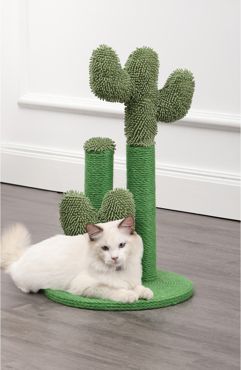 The Licker Store Marfa 21.5" Modern Jute Triple-Cactus Cat Scratching Post with Fuzzy Toy, Alternate, color, Green