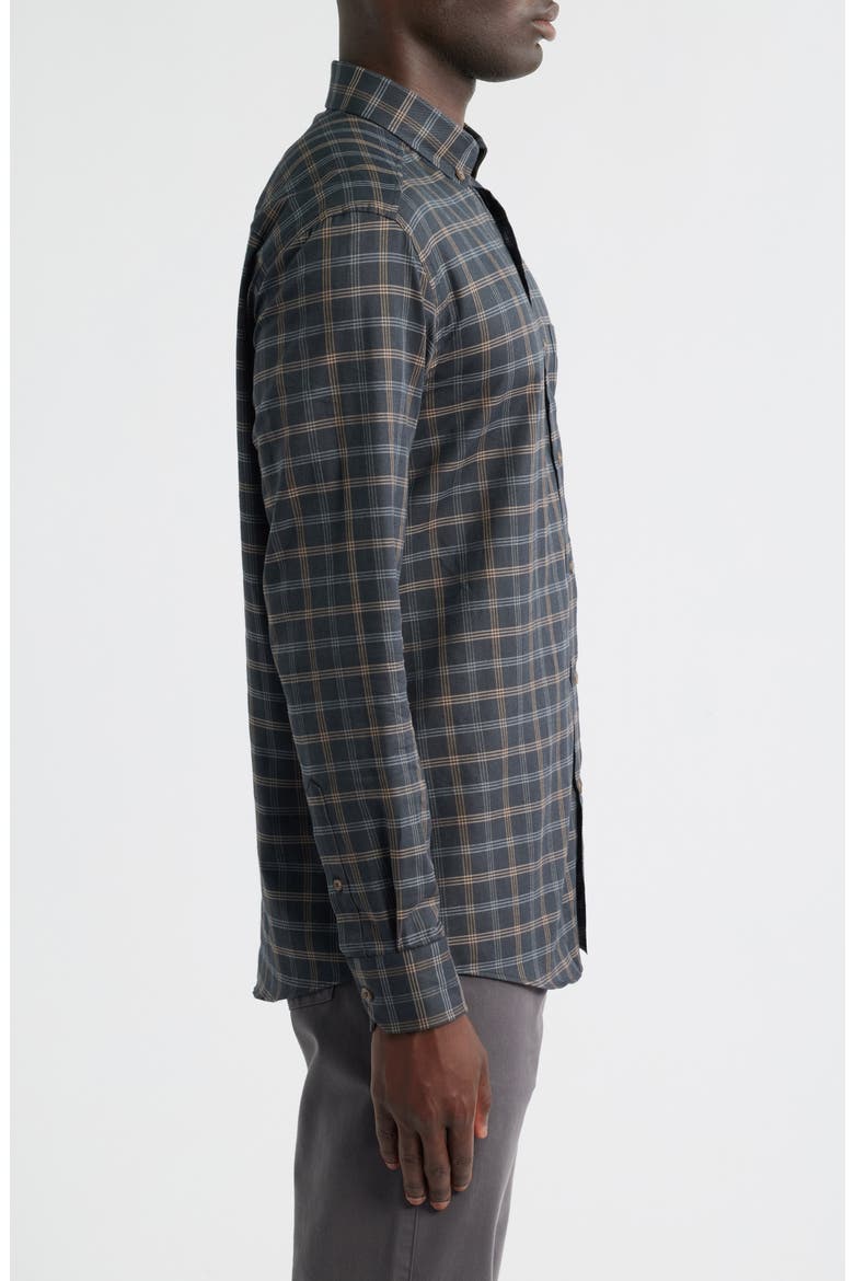Plaid Heathered Cotton Button-Up Shirt, Alternate, color, CHARCOAL/TAN GRID CHECK