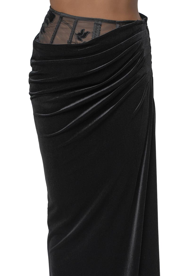 Velvet & Lace Maxi Skirt, Alternate, color, BLACK
