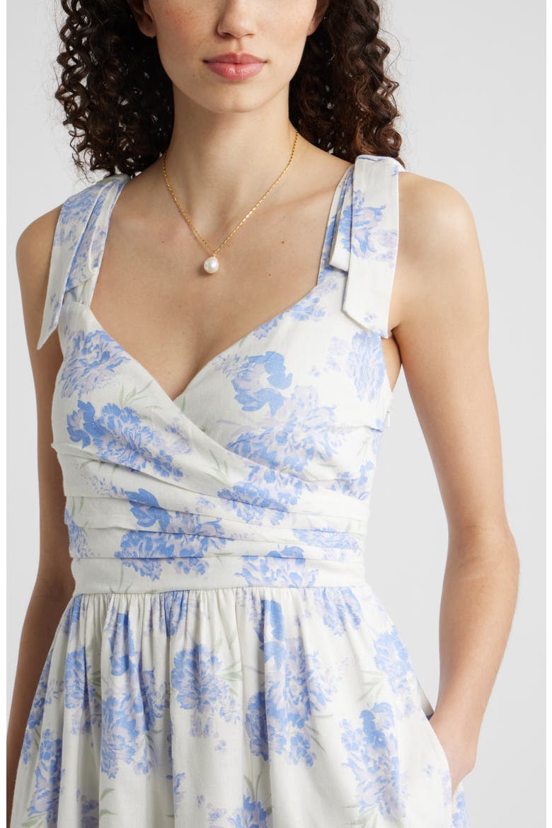 Floral Print Minidress, Alternate, color, IVORY- BLUE BRUSHED FLORAL
