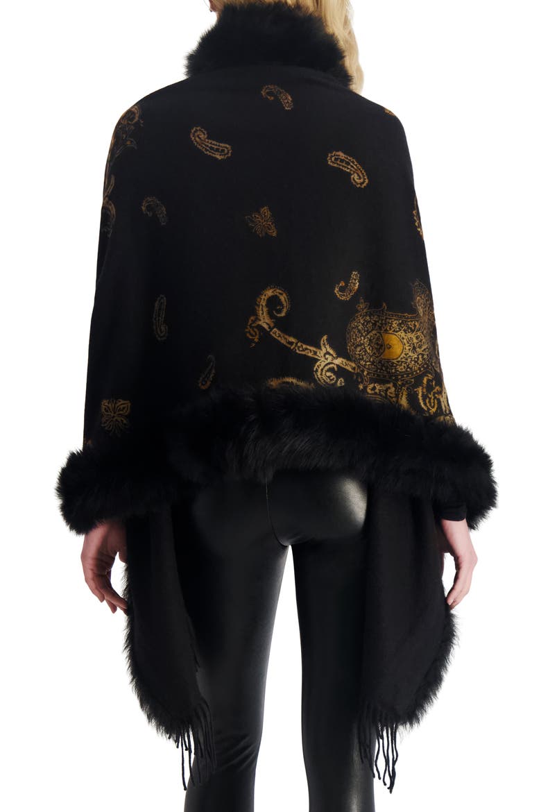 Double Face Cashmere Stole With Genuine Shearling Trim, Alternate, color, BLACK GOLD PAISLEY