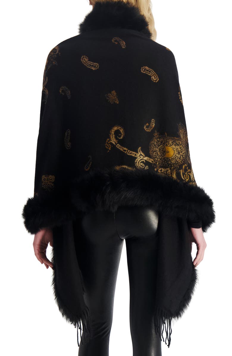 GORSKI Double Face Cashmere Stole With Genuine Shearling Trim, Alternate, color, Black Gold Paisley