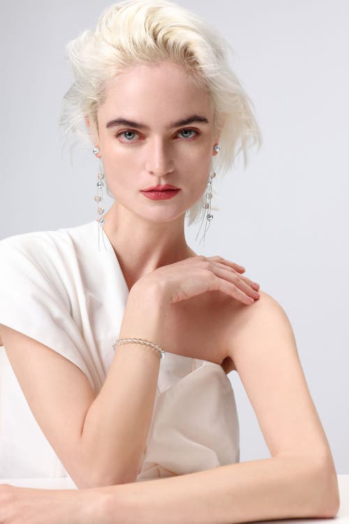 Classicharms Frostlily Mini Clear Crystal And Bead Drop Earrings In Metallic
