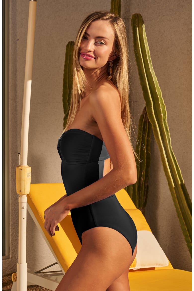 Rock Solid Bandeau One-Piece Swimsuit, Alternate, color, BLACK