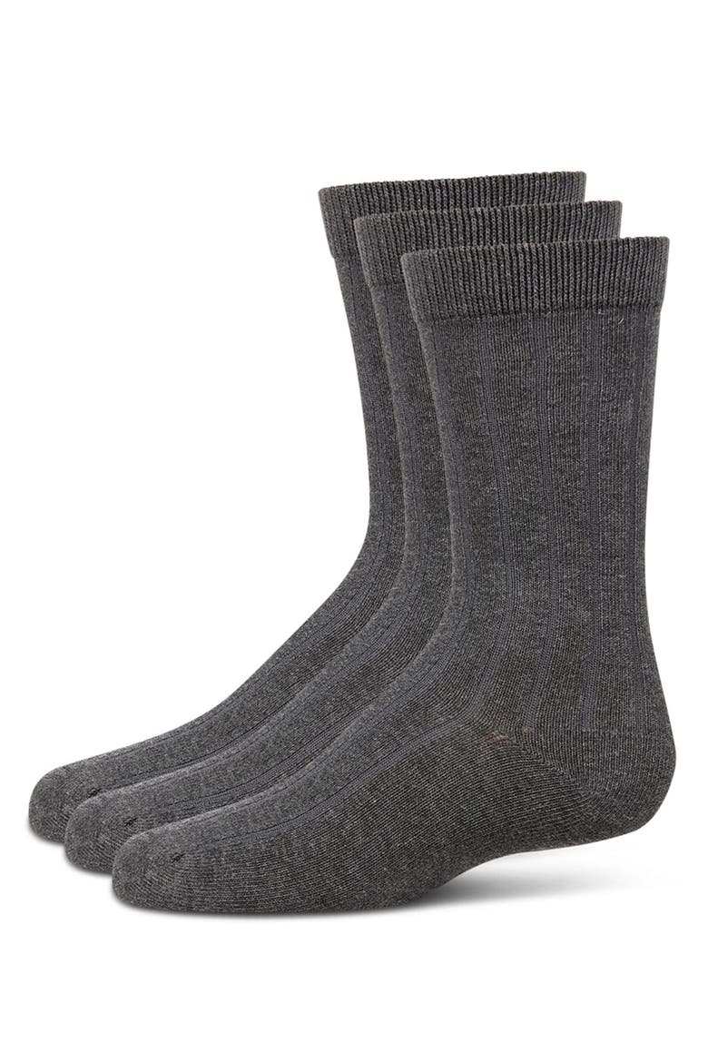 Boy's 3 Pair Pack Basic Cotton Blend Ribbed Crew Socks, Alternate, color, Gray Heather