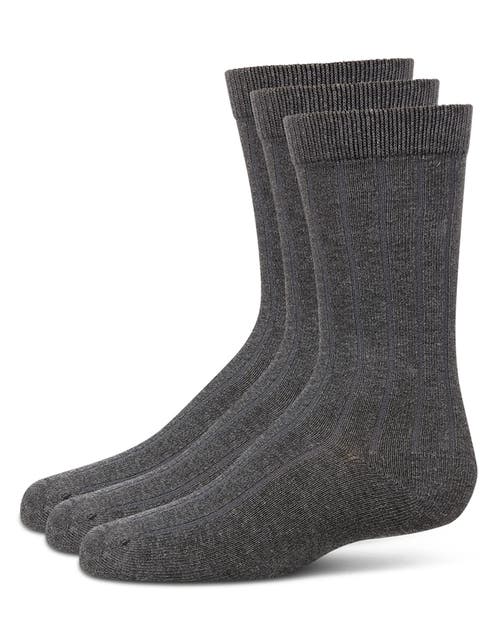 Memoi Boy's 3 Pair Pack Basic Cotton Blend Ribbed Crew Socks In Gray