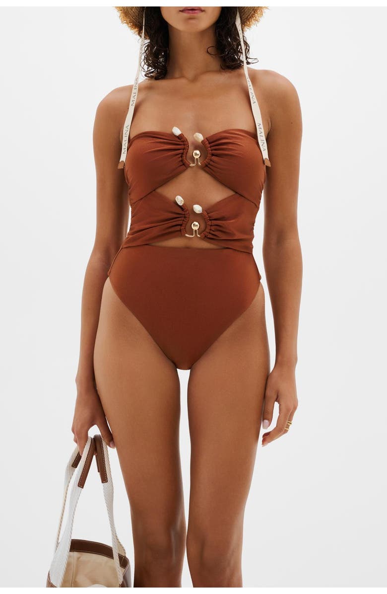 Malina Erioa Cut Out Swimsuit, Alternate, color, Rust