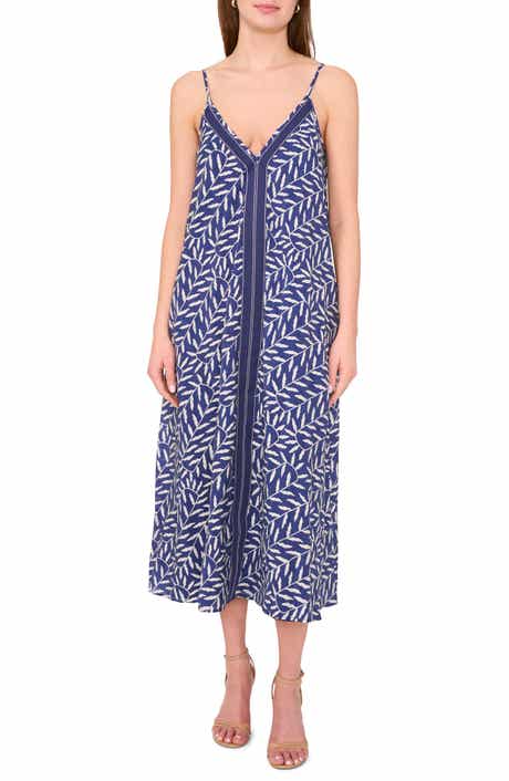 Halogen® Leaf Print Contrast Detail Shift Dress