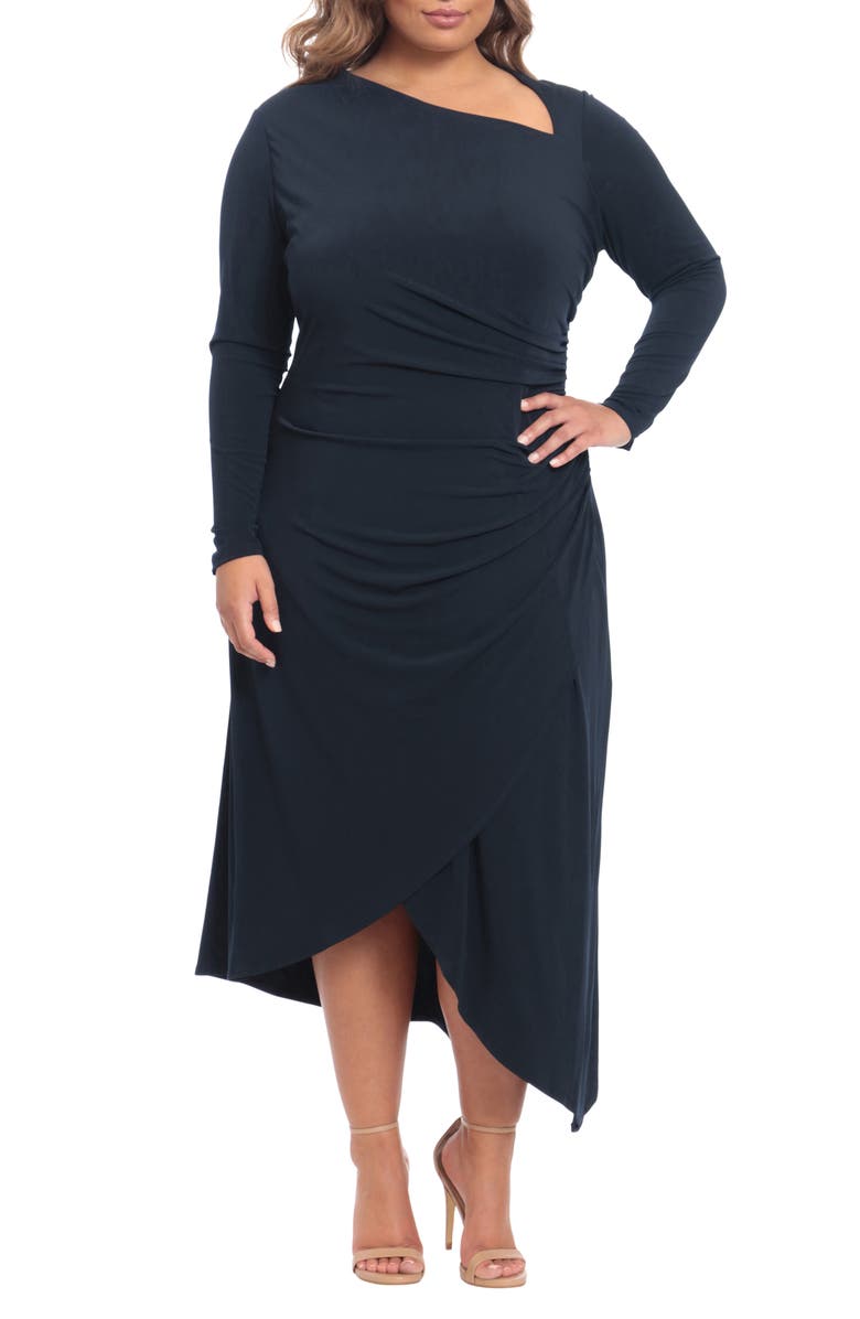Maggy London Long Sleeve Asymmetric Hem Dress, Alternate, color, Midnight Blue