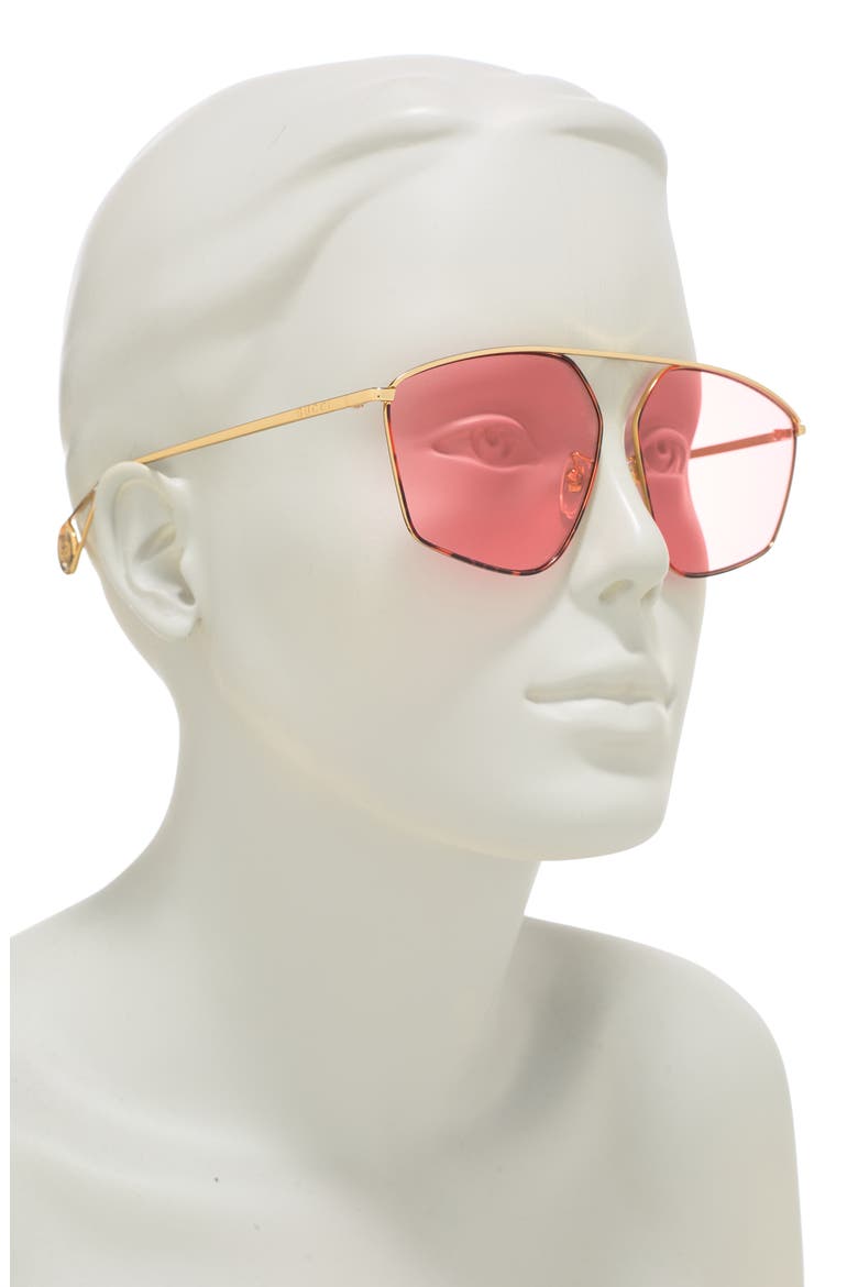 60mm Aviator Sunglasses, Alternate, color, GOLD GOLD PINK