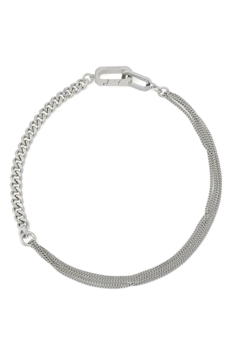 AllSaints Mix Chain Collar Necklace, Main, color, Shiny Silver