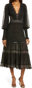 Tadashi Shoji Lace Pintuck Long Sleeve Cocktail Dress
