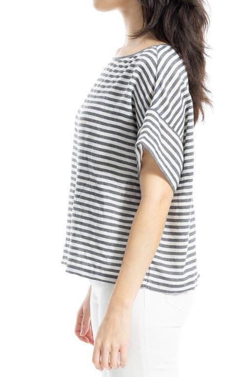 Max Studio Stripe Crinkle Drop Shoulder Top In White