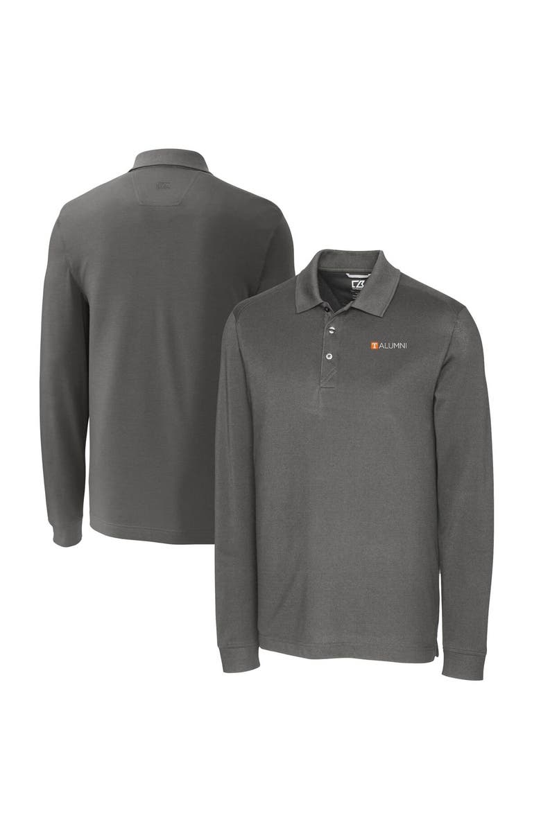 Cutter & Buck Men's Cutter & Buck Gray Tennessee Volunteers Alumni Logo Advantage Tri-Blend Pique Long Sleeve DryTec Polo, Main, color,