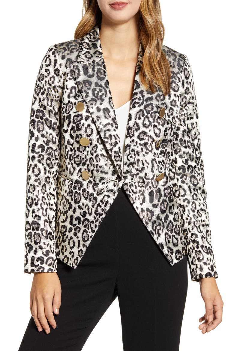 Metallic Leopard Jacquard Blazer, Main, color, TAN METALLIC LEOPARD