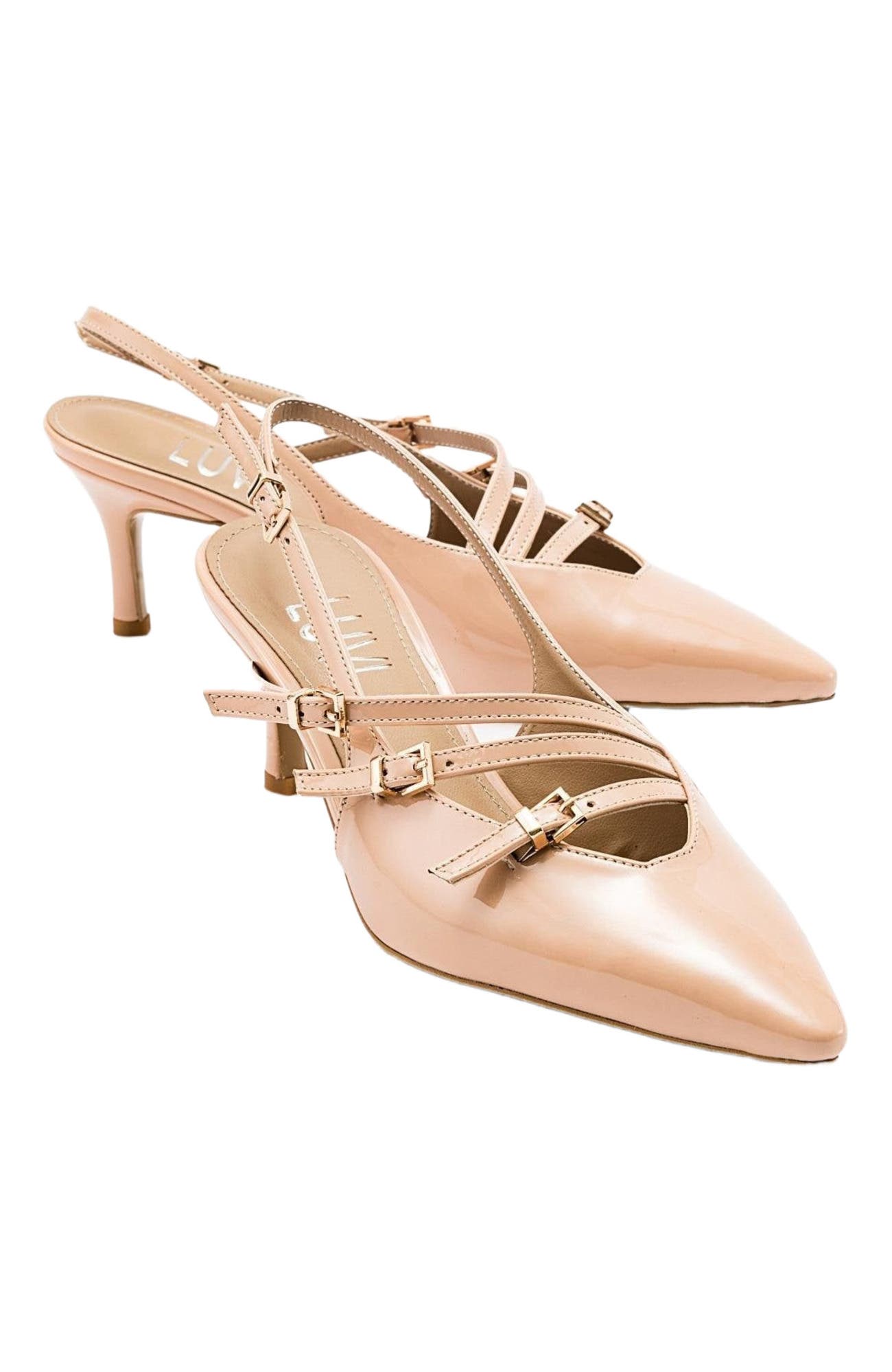  Beige Patent Faux Leather
