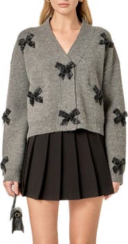 English Factory Beaded Bow Oversize Cardigan