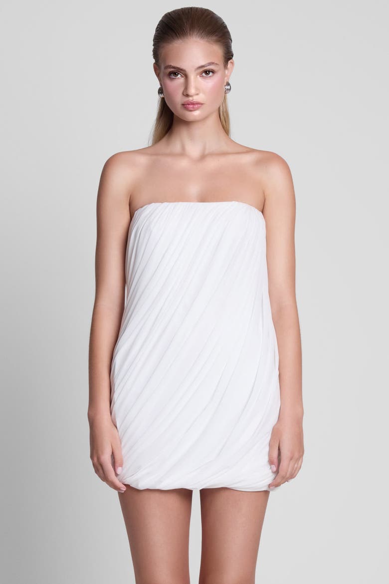 Swan Strapless Twist Drape Mini Dress, Main, color, White