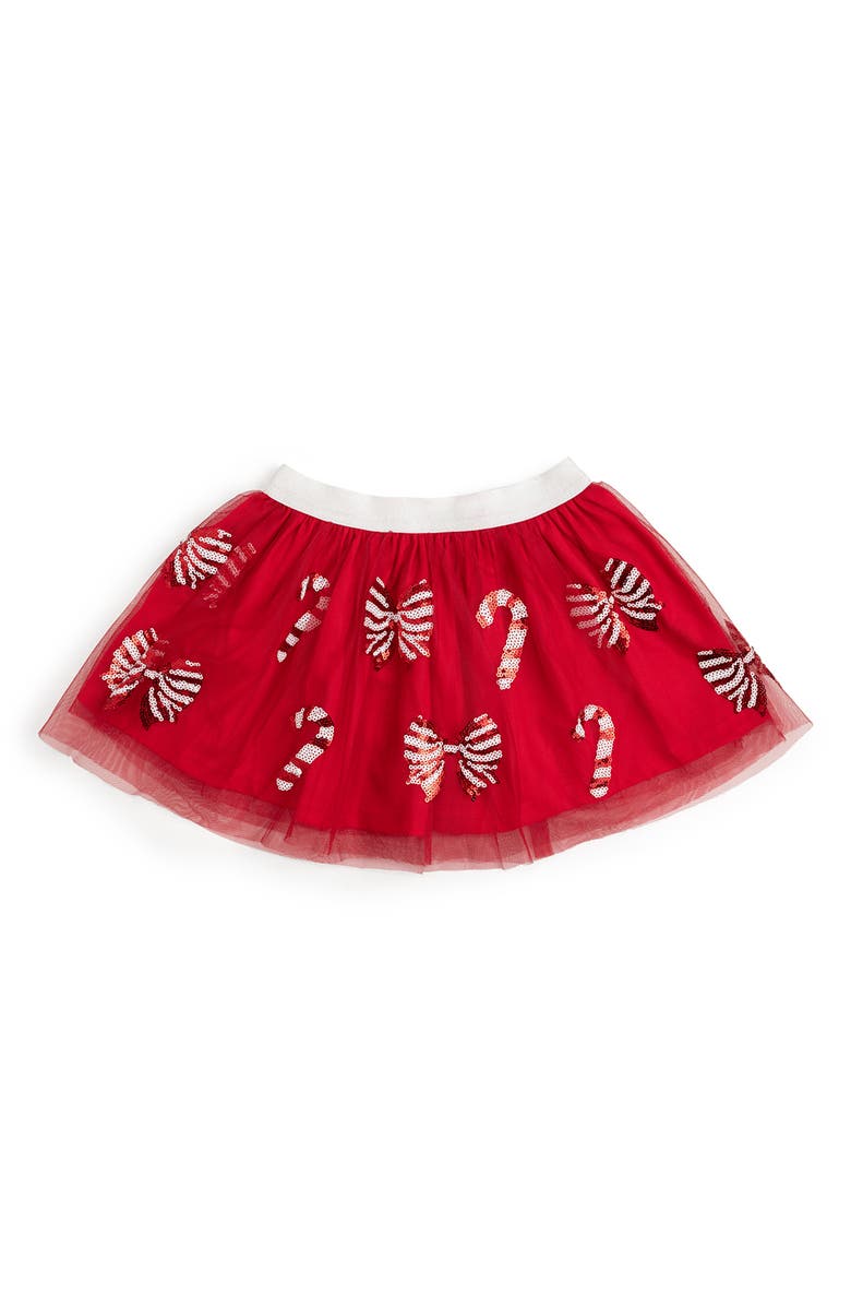 Sweet Wink Candy Cane Bows Sequin Christmas Tutu, Main, color, Ruby Red