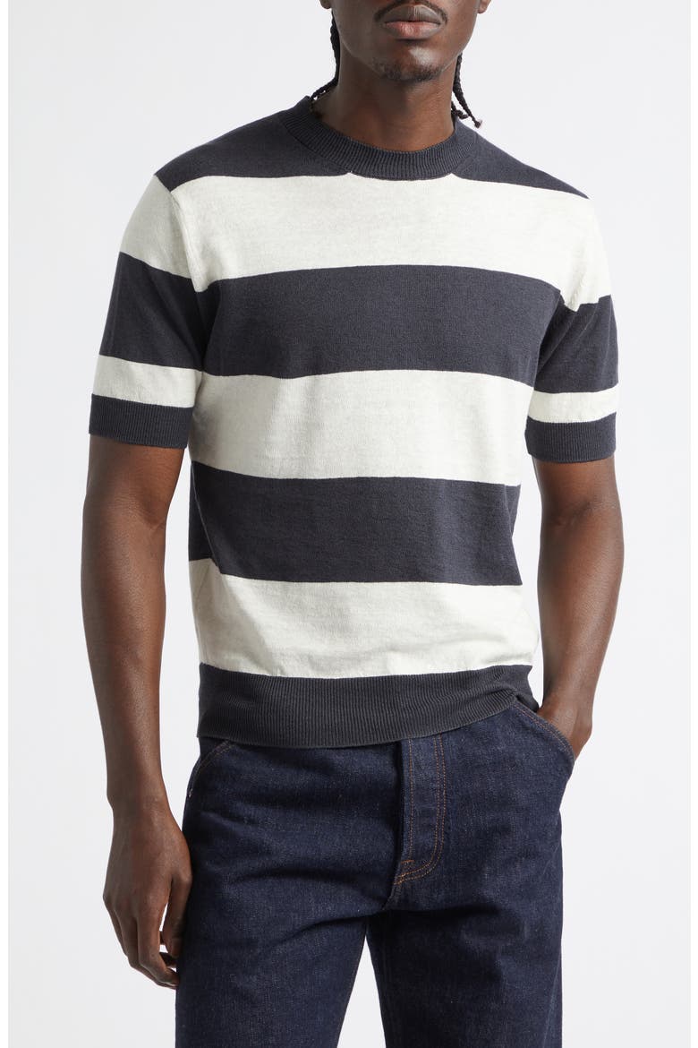Stripe Linen & Cotton T-Shirt, Main, color, ECRU CHARCOAL