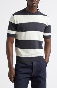Drake's Stripe Linen & Cotton T-Shirt