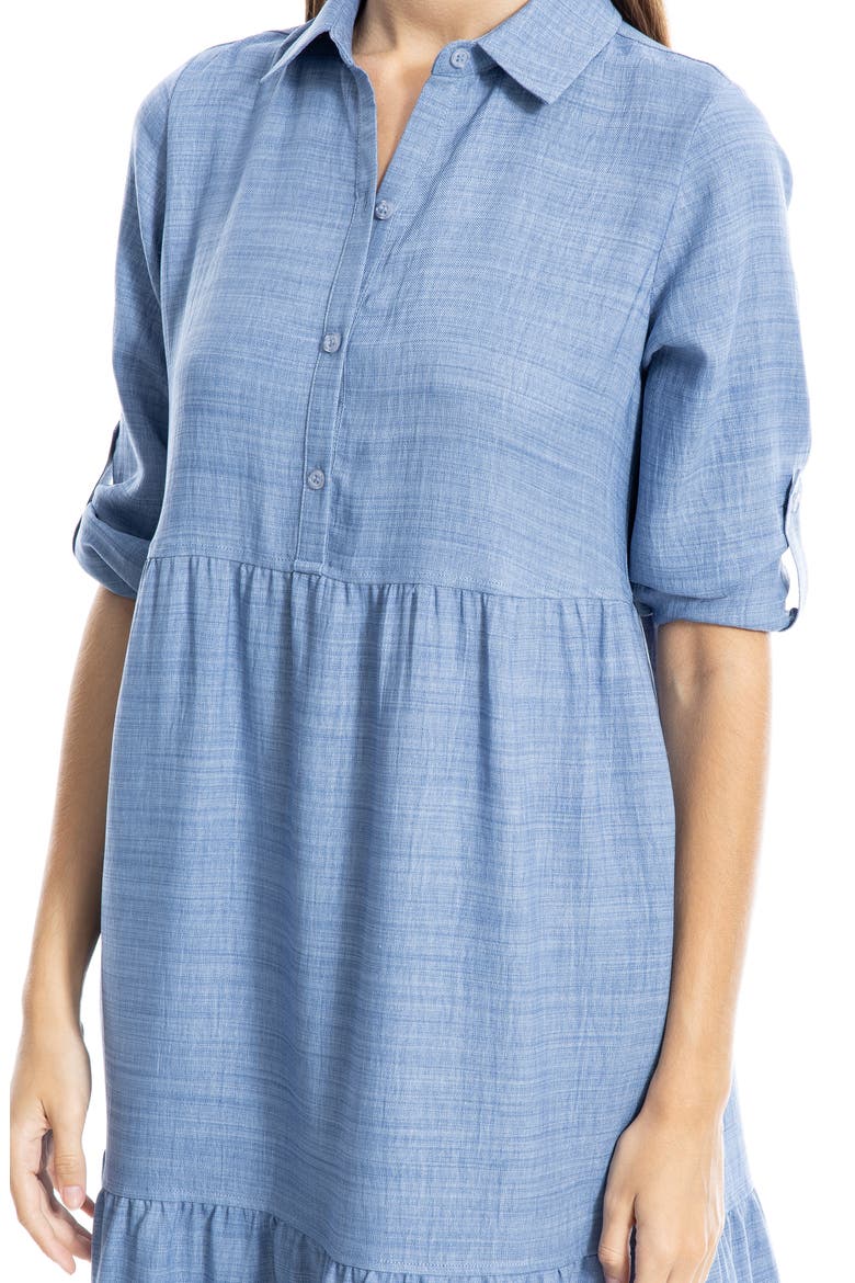 Tiered Long Sleeve Gauze Shirtdress, Alternate, color, HEATHER CHAMBRAY