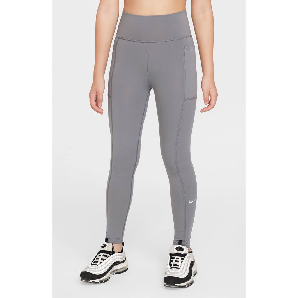 Nike One Big Kids' (girls') Dri-fit High-waisted Leggings With Pockets In Gray