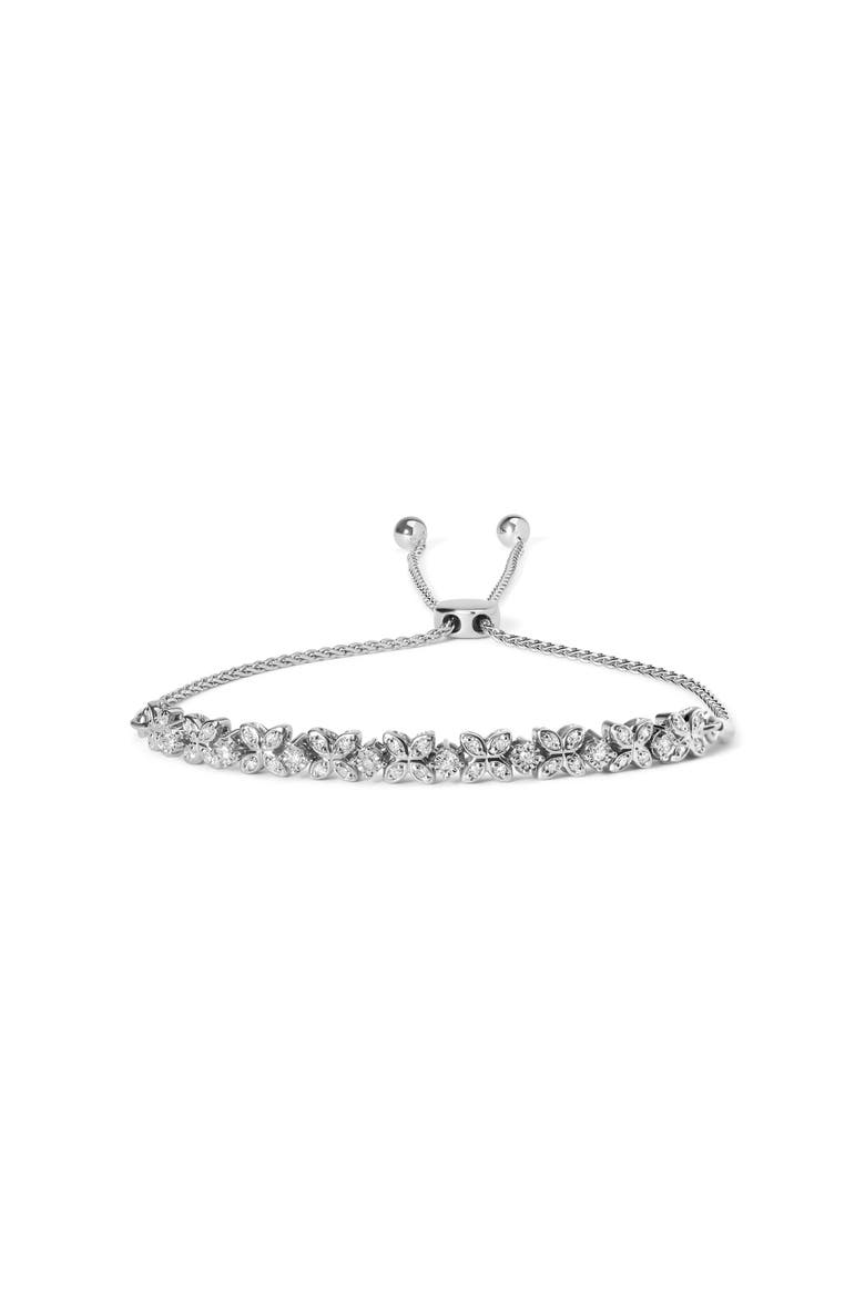 Silver 1/4 Cttw Diamond Marquise Shaped Link Adjustable Bolo Bracelet, Main, color, White