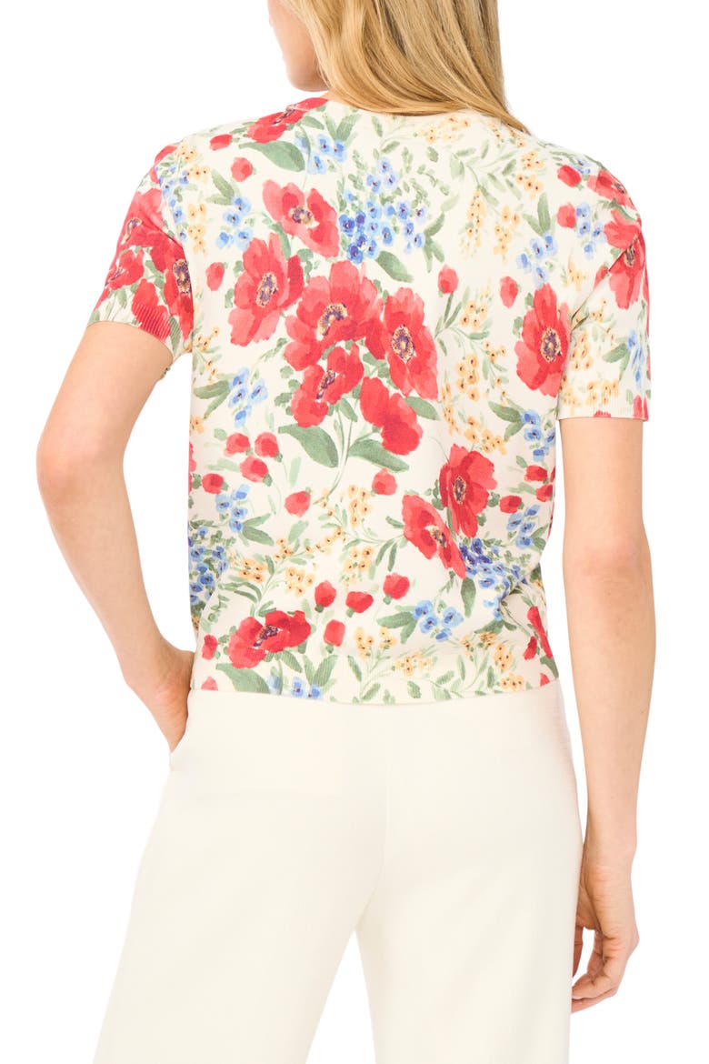 Reanna Floral Short Sleeve Cardigan, Alternate, color, NEW IVORY