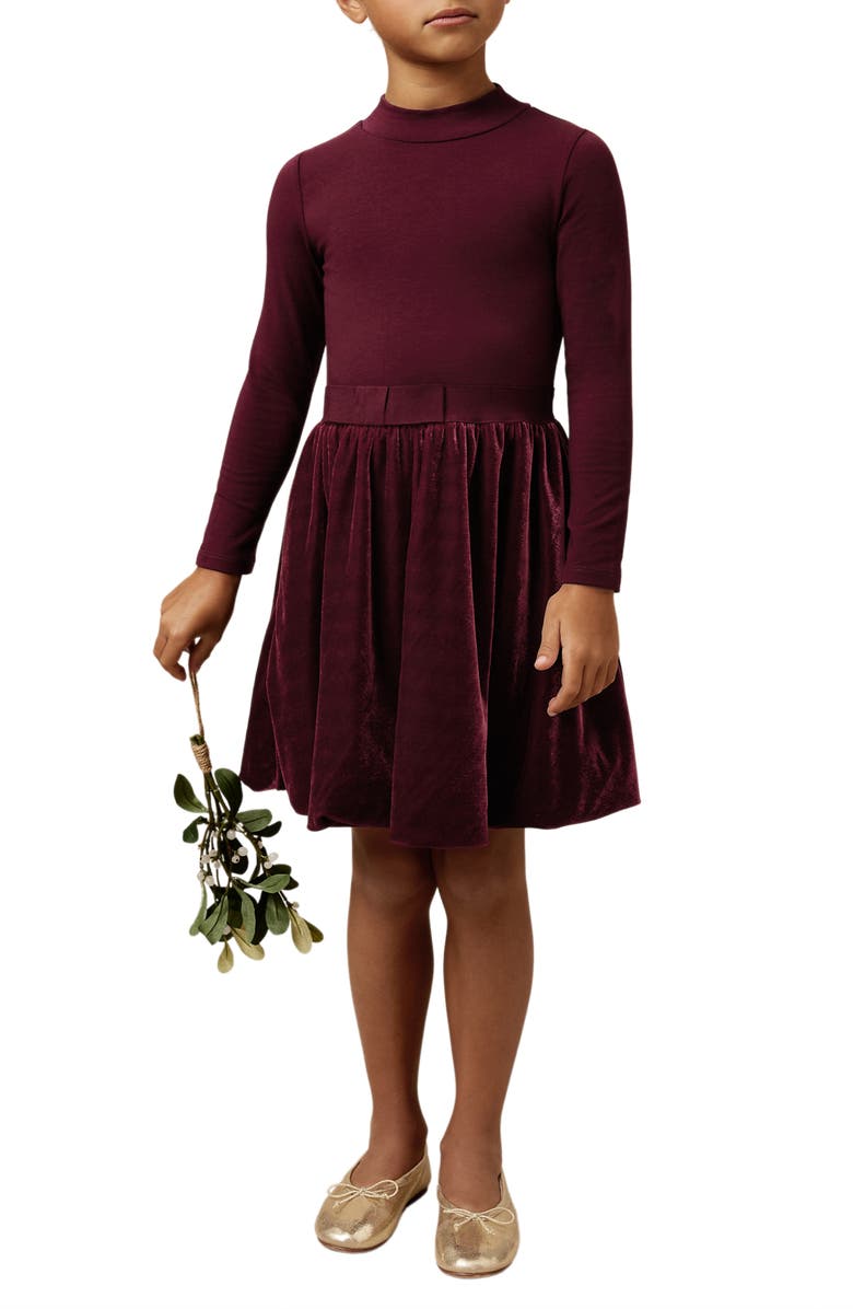 Reiss Kids' Bruna Long Sleeve Stretch Cotton Party Dress, Alternate, color, Burgundy